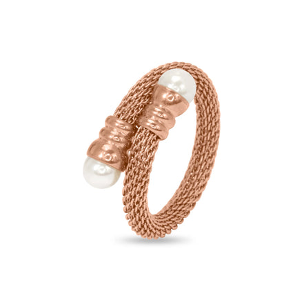 CUBANIQ PEARL COIL STATEMENT RING FOR WOMEN ROSE GOLD