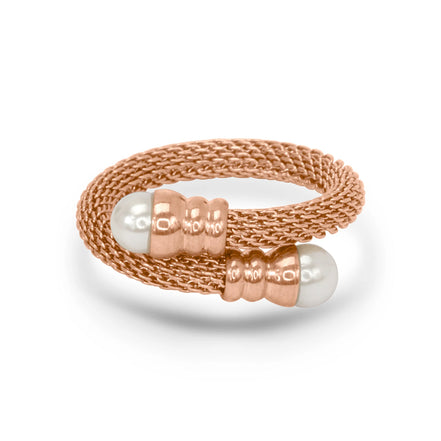 CUBANIQ PEARL COIL STATEMENT RING FOR WOMEN ROSE GOLD