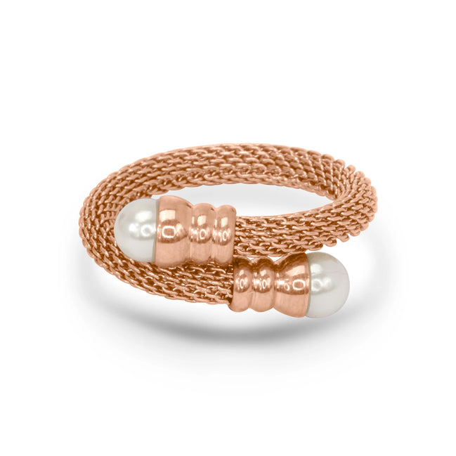 CUBANIQ PEARL COIL STATEMENT RING FOR WOMEN ROSE GOLD