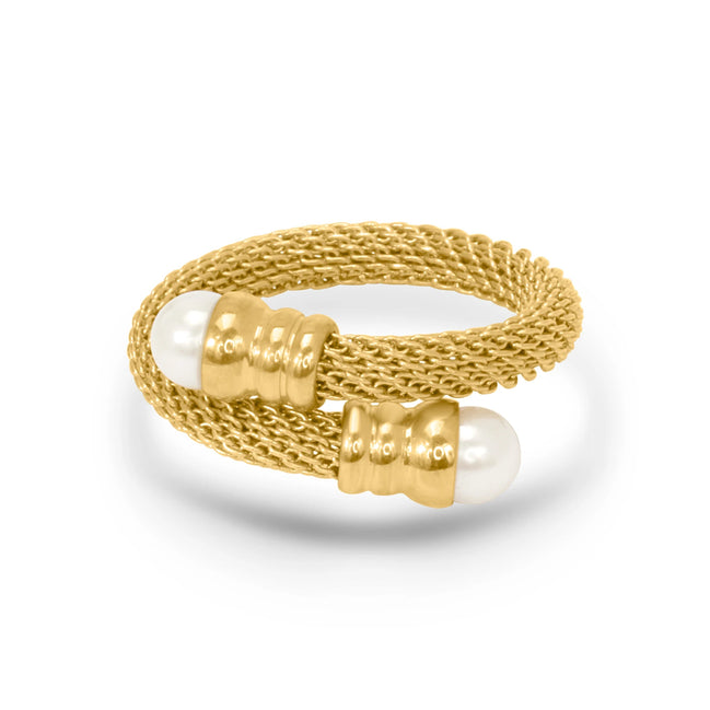 CUBANIQ PEARL COIL STATEMENT RING FOR WOMEN GOLD